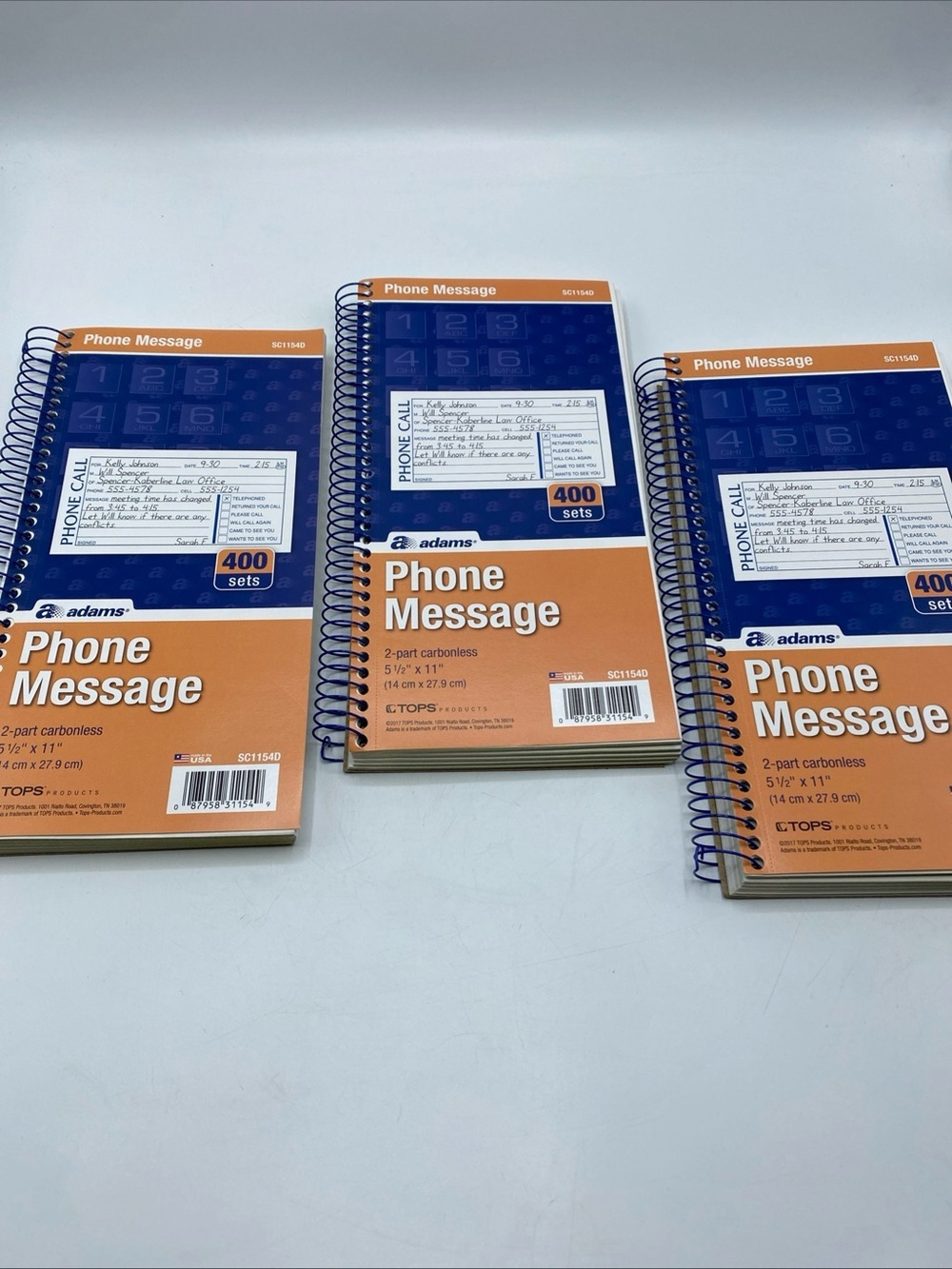 Message Book Phone Call Carbonless Duplicate 5.5x11” 3 Pack Adam’s SC1154D